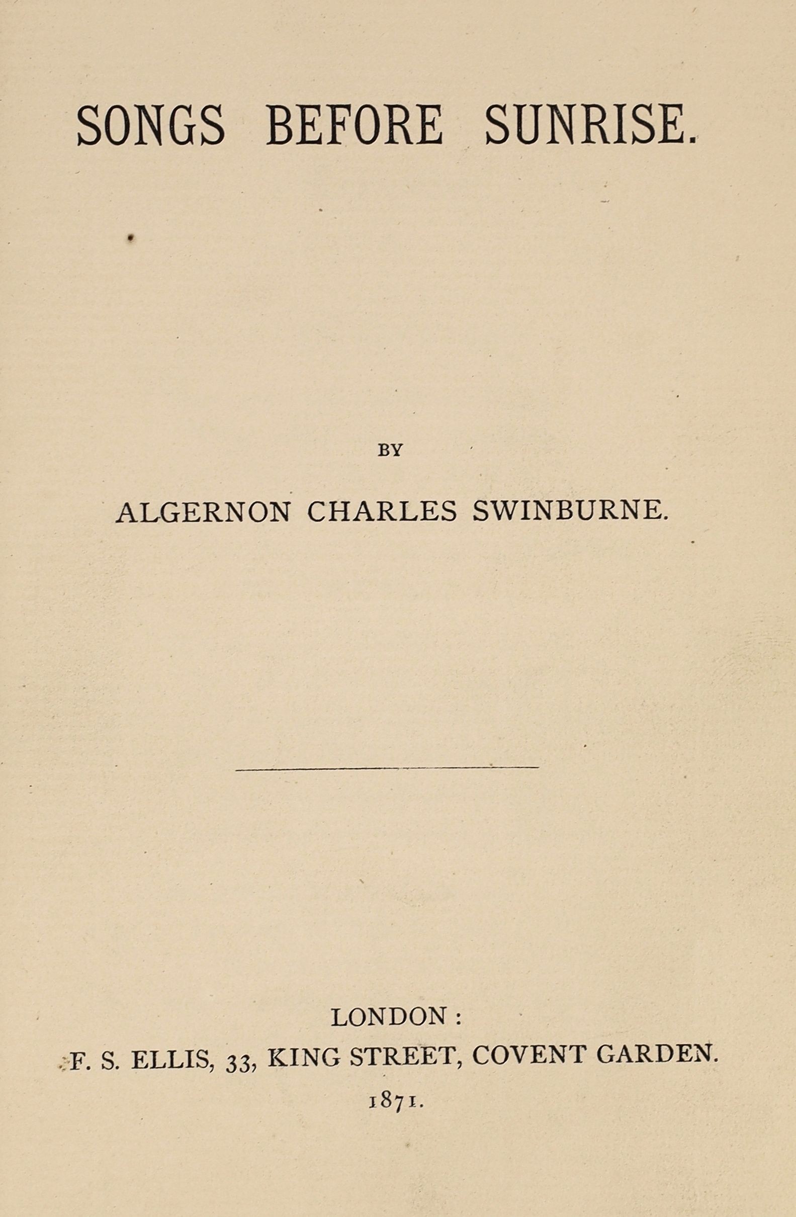Swinburne, Algernon Charles - Songs Before Sunrise, 8vo, calf, F.S. Ellis, London, 1871